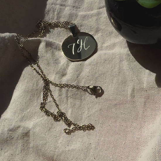 hand engraving initial on gold necklace pendant